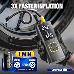 Zune Lotoo Rechargeable Tire Inflator Portable Air Compressor Cordless, 150PSI & 9000mAh Electric Bike Pump with Pressure Gauge & LED Light/12V DC Cable, Digital Airpump for Car Bicycle Motorcycle