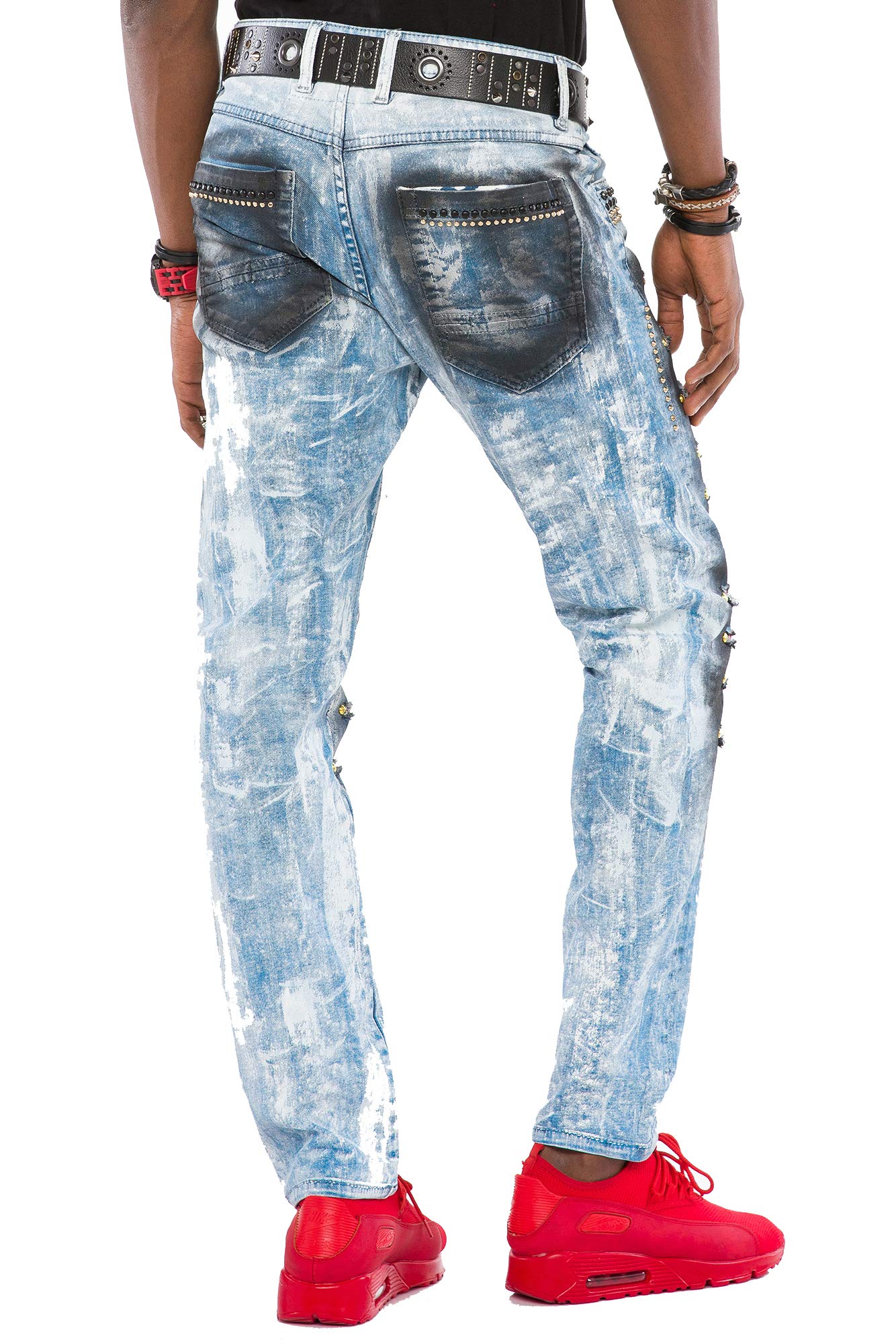 Cipo & Baxx Herren Jeans Hose | Destroyed & Ripped Denim | Biker Style | Patches & Nieten | Slim, Regular & Straight Fit