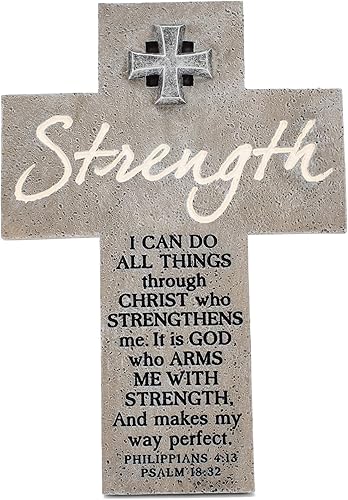 Lighthouse Christian Products Christ Strengthens - Figura de cruz de piedra fundida de 8 pulgadas, gris veteado