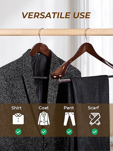 Miniatura 6 de HOUSE DAY Perchas de madera de hombro ancho, perchas de madera para trajes con soporte antideslizante para pantalones, perchas resistentes para