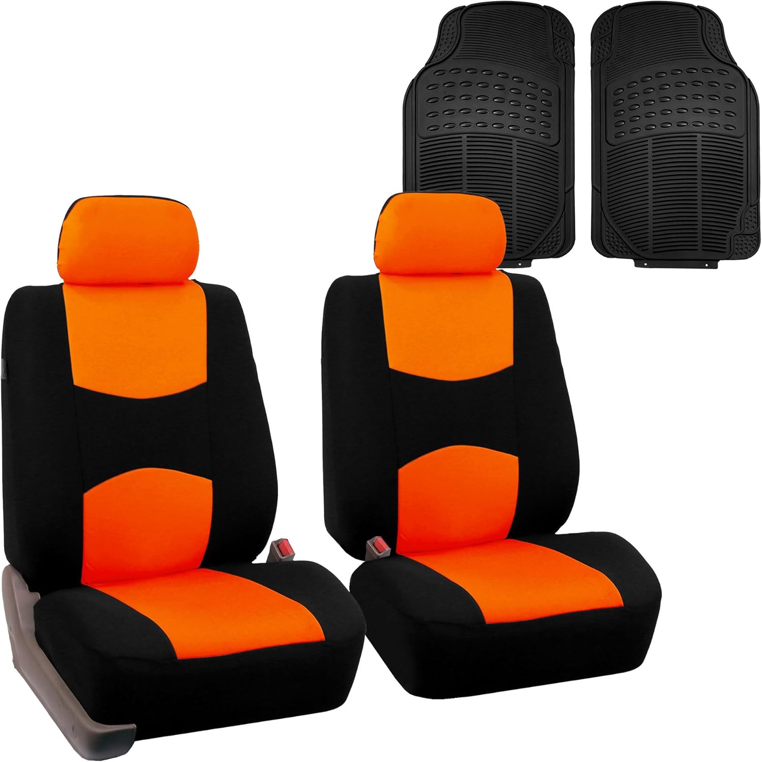 FH Group FB050102 + F11306 Flat Cloth Seat Covers (Orange) Front Set – Universal Fit for Cars Trucks & SUVs