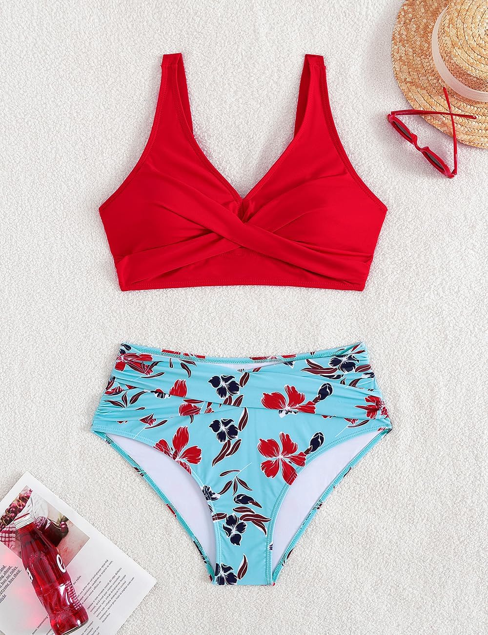 Tainehs Women's Two Piece Bikini Sets V Neck Push Up Swimsuit High Waisted Tummy Control Bathing Suit - Image 4