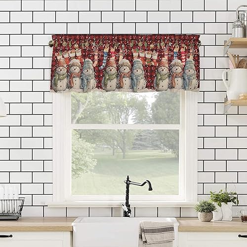 Miniatura 4 de Cenefas para cortinas, copos de nieve de Navidad, muñeco de nieve, medias de Navidad, campanilla, bolsillo para cortinero, cenefa decorativa corta