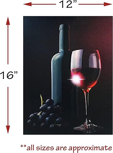 Miniatura 2 de BANBERRY DESIGNS Impresión en lienzo iluminada, vino tinto en una copa con botella y uvas moradas oscuras, 12 x 16 pulgadas