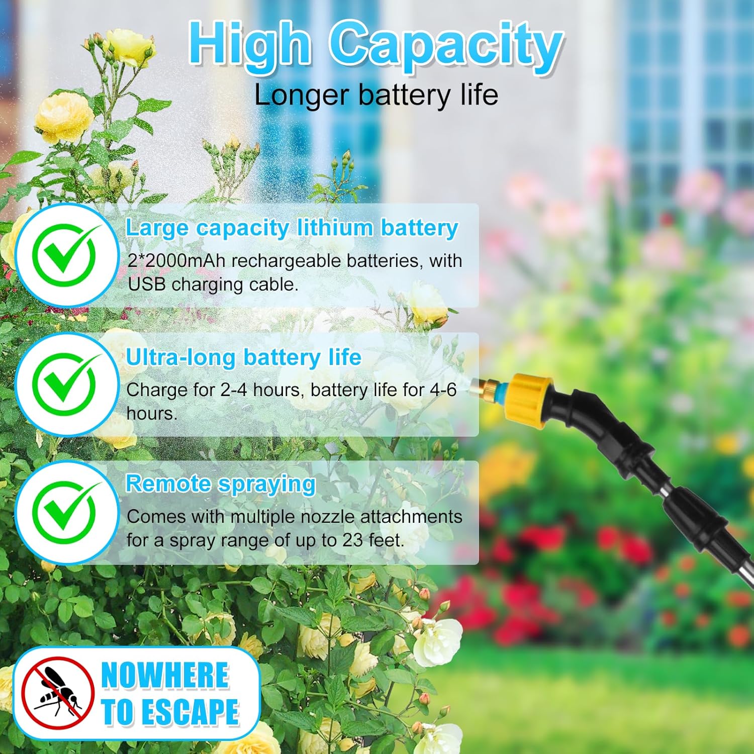 Size 3.17 Gallon Color Blue Battery Powered Sprayer, Backpack Sprayer in Lawn and Garden, Electric Sprayer with 4 Nozzles, Retractable Pole, and USB Charging Handle for Weeding, Watering, and Cleaning