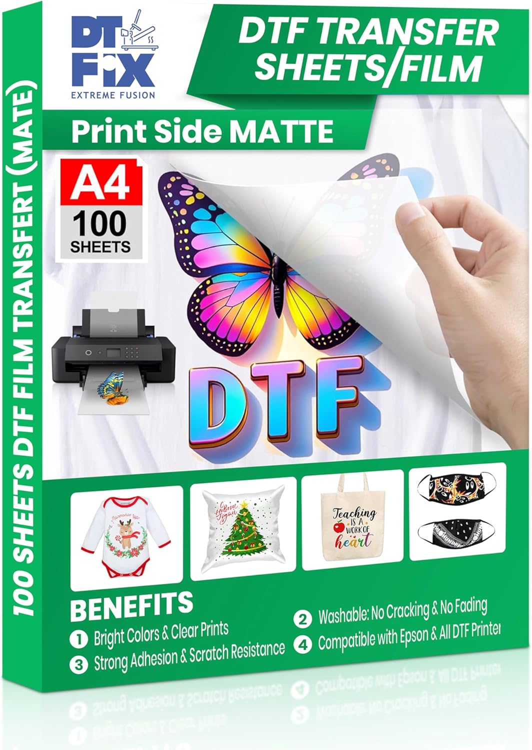DTF Transfer Film 100 sheets - Extreme Fusion A4 11.7 x 8.3in Hot & Cold Peel Compatible with Different DTF Printer Special for Garment Printing and POD Project