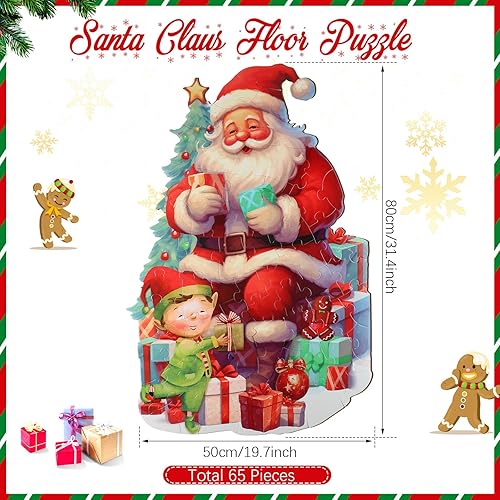 Miniatura 2 de Juego de 2 rompecabezas de piso de Navidad, 130 piezas gigantes de Papá Noel, suministros de fiesta de Navidad, regalos para niños, mi primer gran