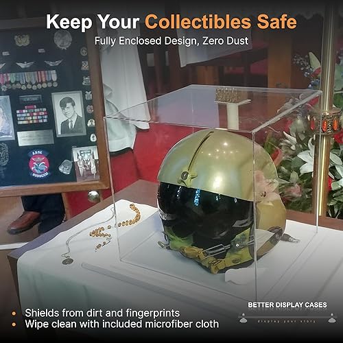 Vista 124 de Better Display Cases Versátil vitrina de acrílico transparente - Caja rectangular grande con base blanca 18" x 12" x 3" (BK09)