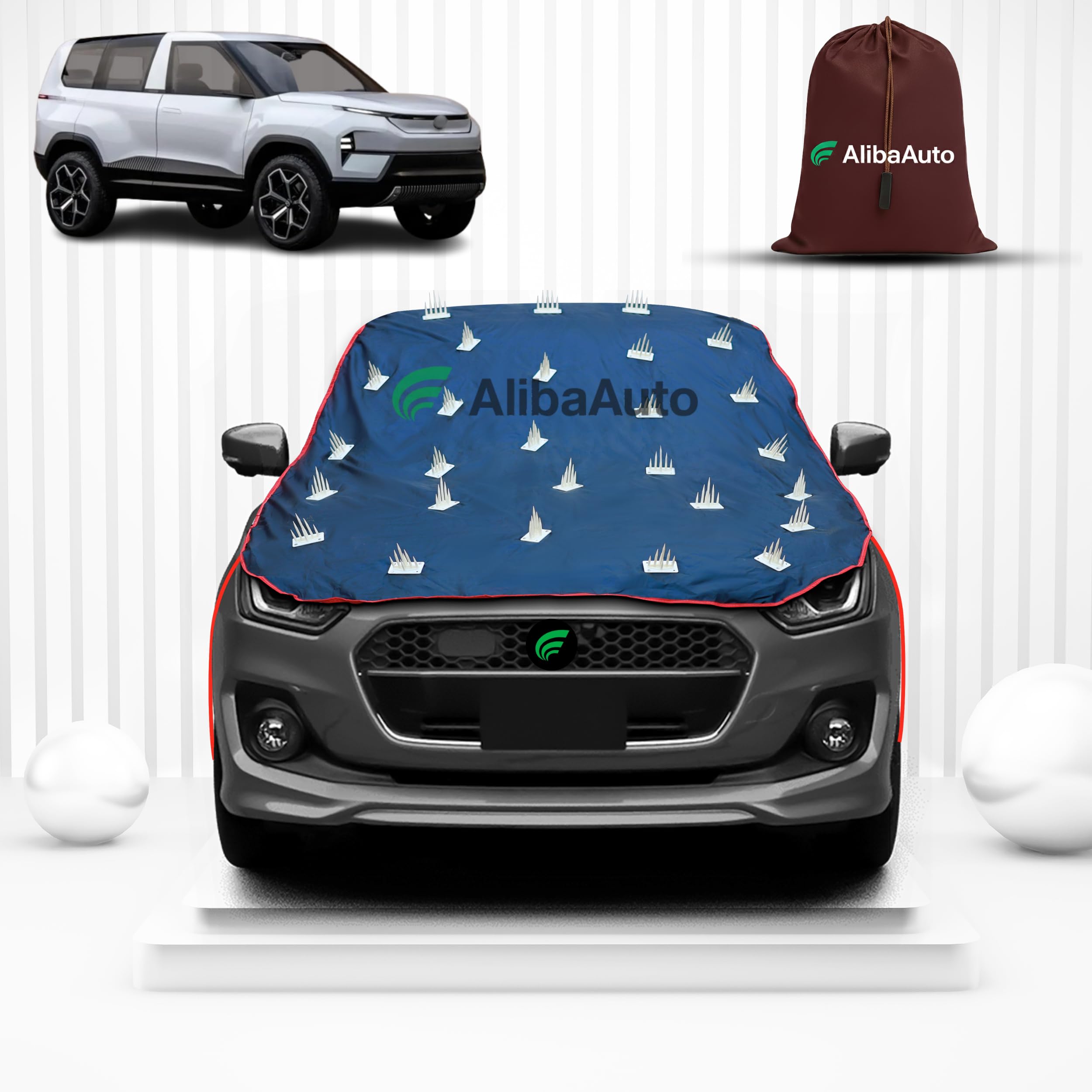 Spike Dog Proof Car Cover for TATA Sierra | Anti-Climb Nail Guard for Dogs & Monkeys | Protects Bonnet, Roof & Dicky | UV, Dust & Snow Protection | Spike Cover with 4 Adjustable Hook
