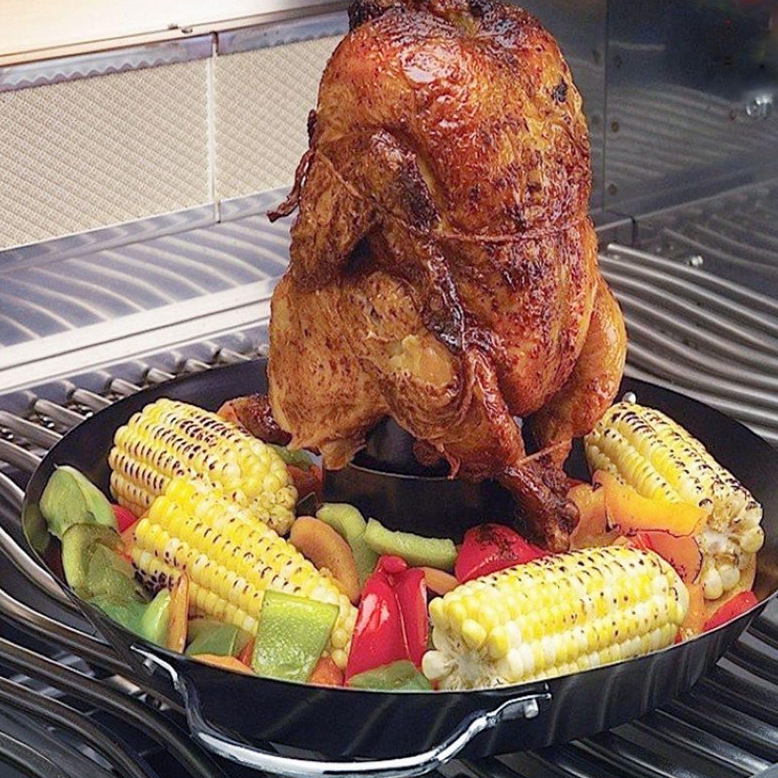 Buachois Soporte para Asar Pollo en Lata de Cerveza de Acero Inoxidable | Soporte asador pollo cerveza 430 acero inoxidable reutilizable barbacoa para hogar