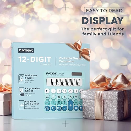 Miniatura 3 de CATIGA Calculadora de interruptor mecánico con energía solar y batería doble, pantalla LCD grande de 12 dígitos, calculadora de escritorio estética