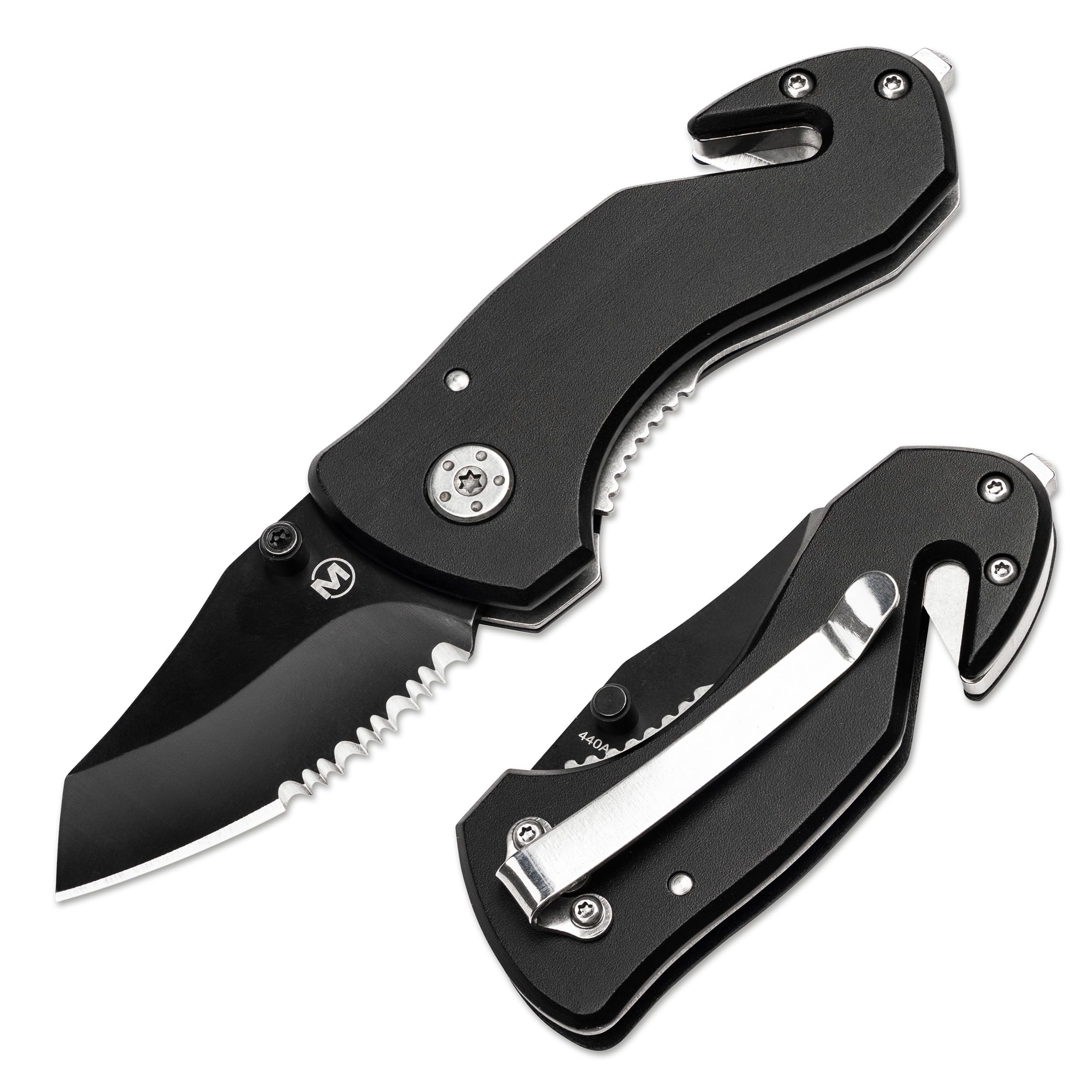 Böker Magnum Noir Rescue Couteau de Sauvetage Aluminium Acier Inoxydable 5.3 cm 14 cm 85 g 440 A