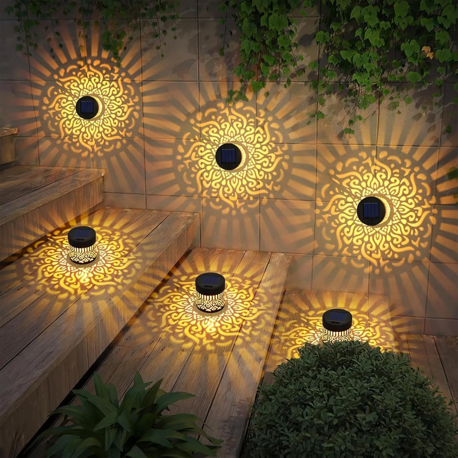 Decorative Solar Mandala Lights, Solar Wall Step Deck Light Outdoor Garden Decor, Mandala Theme Outdoor Fence Lights for Garden Post Patio Backyard Yard Decor