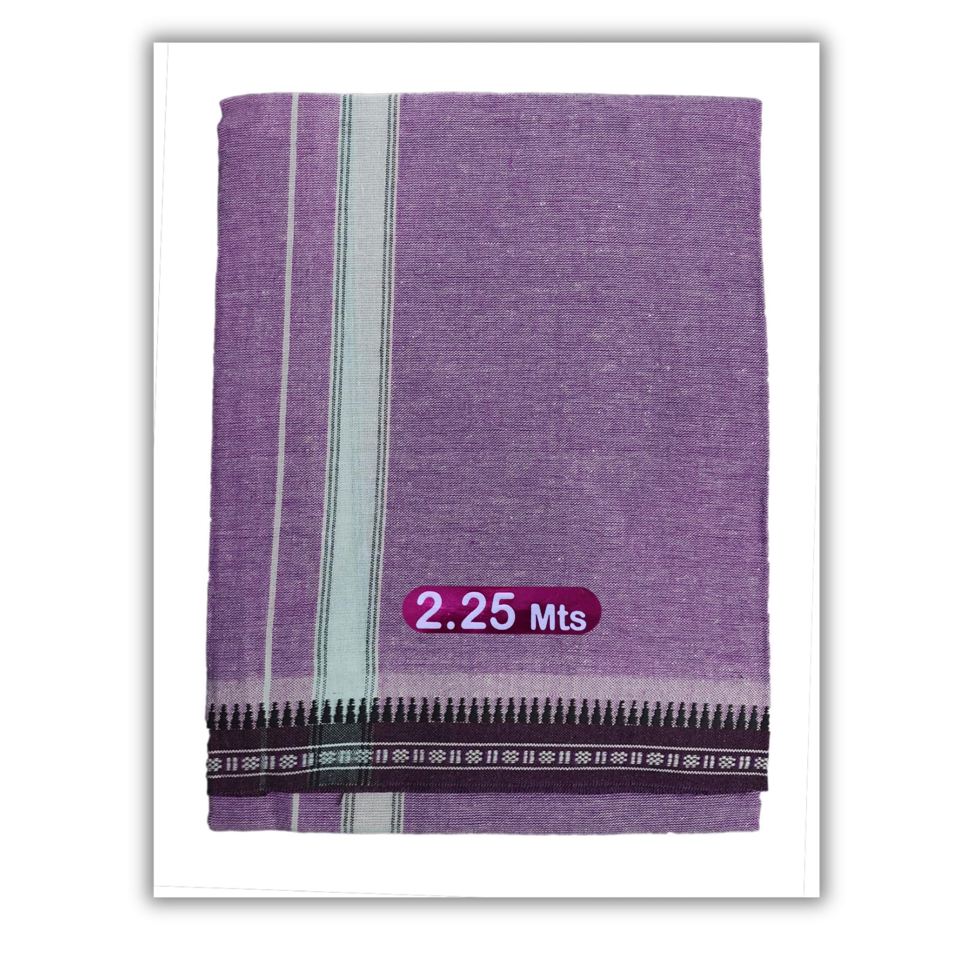 Prakasam Cotton Mens Single (1.28 X 2.25 Mtrs) Colour Thalapathi Border Dhoti/Fine Quality Single Jumbo Size Dhoti (Purple)