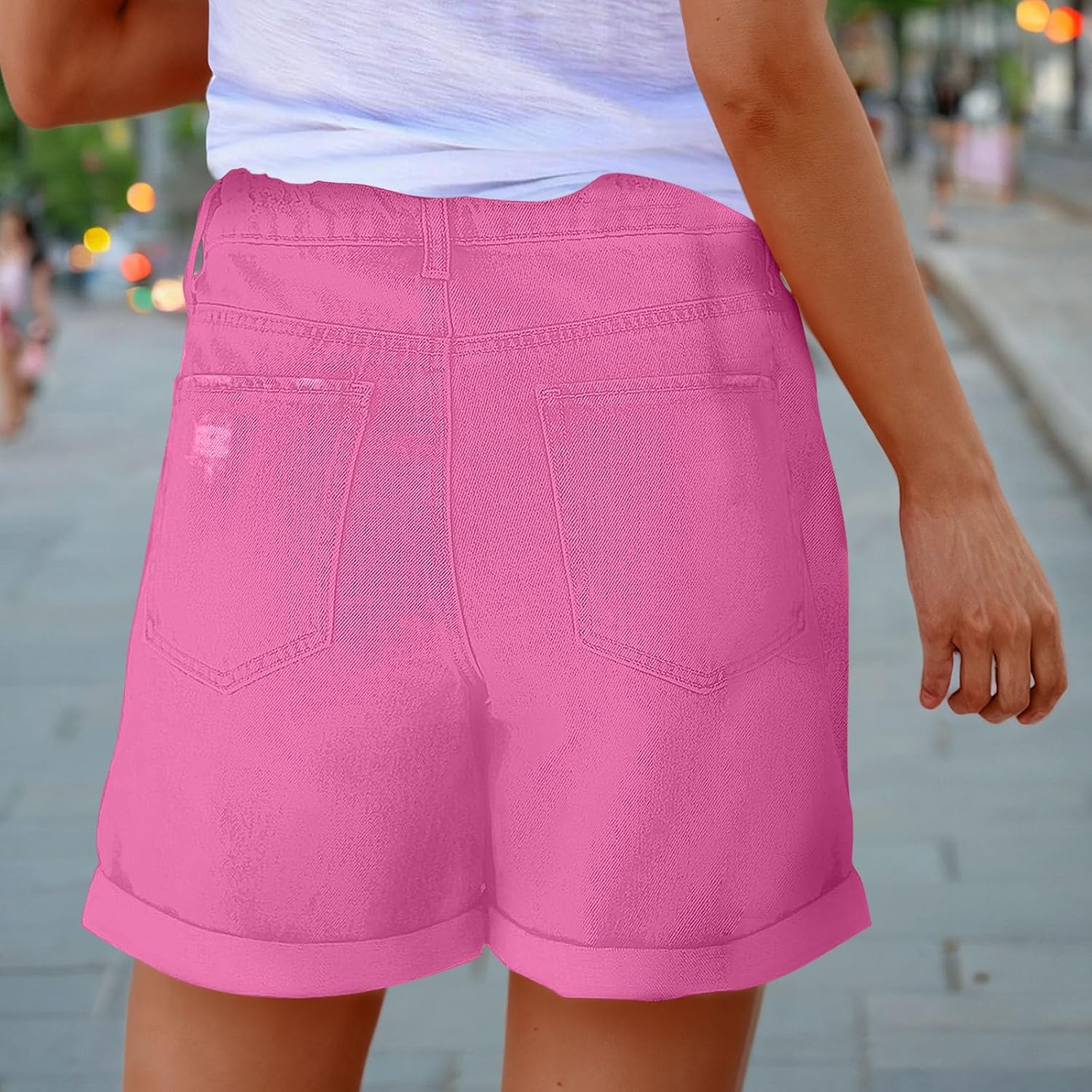Women's Denim Shorts Y2K Ripped Distressed Rolled Hem Button Zip Retro | Casual Summer Jeans Shorts with Pockets