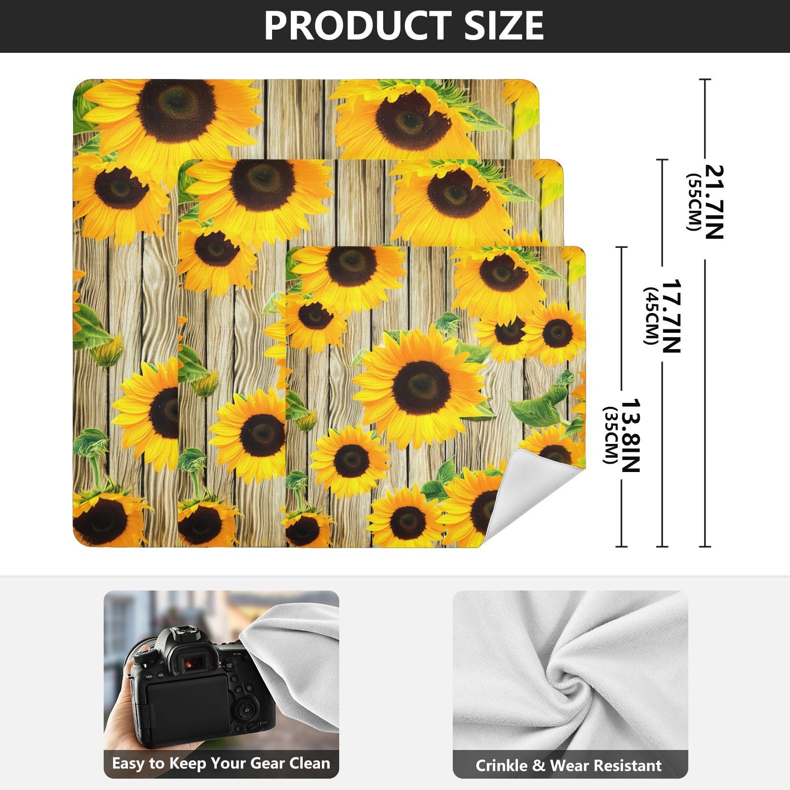 ODAWA Camera Protective Cover Sunflowers Rustic Wooden Self Adhesive Cloth 13.8