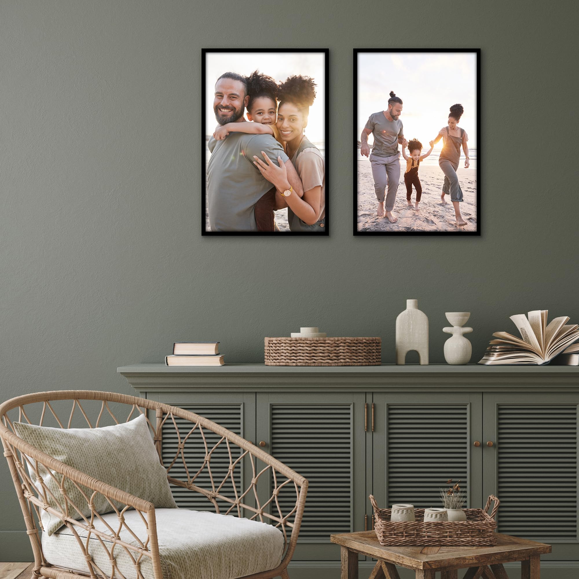 Americanflat 40x60 Fotolijst met Gepolijst Kunststofglas - Set van 3 - Inschuifbare Lijst Onderdelen - Fusion Collectie - Fotolijst voor Muurweergave - Zwart