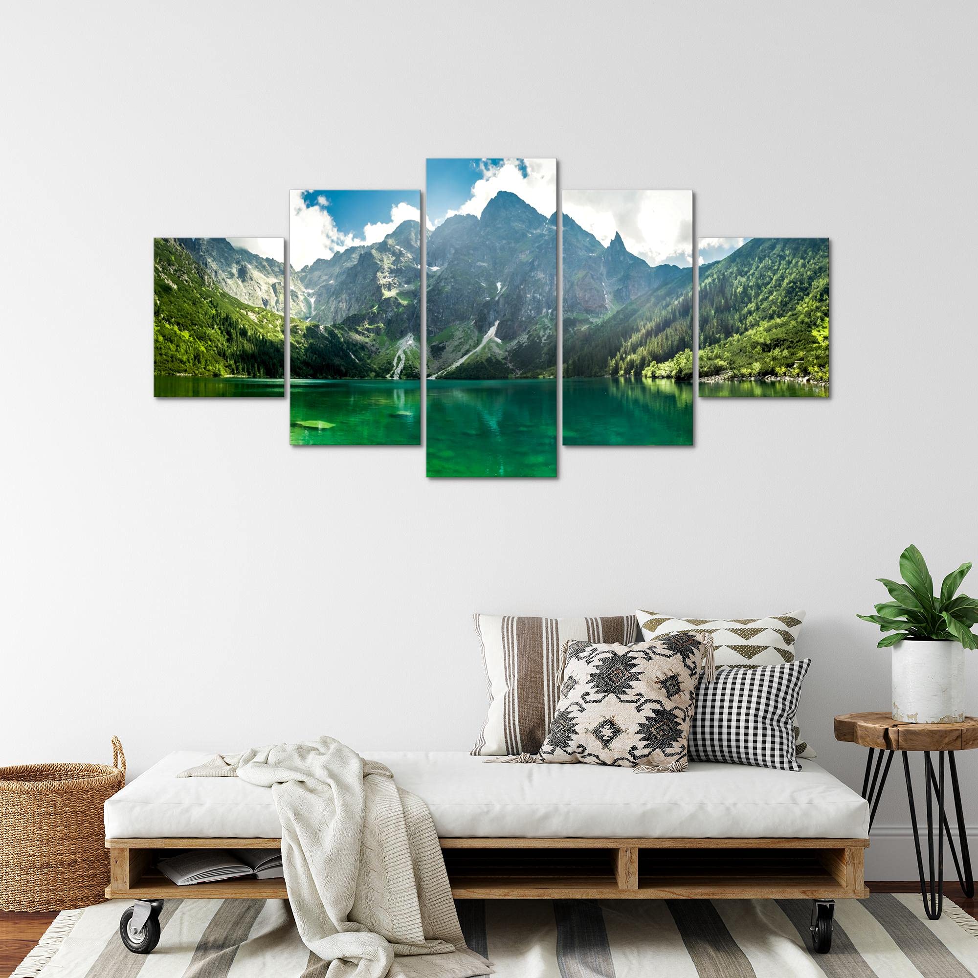 Tableau Décoratif Montagnes 5 Parties XXL - 200x100 Cm, Gris, Impression Sur Toile Non Tissée | Décoration Murale Moderne, Facile à Accrocher