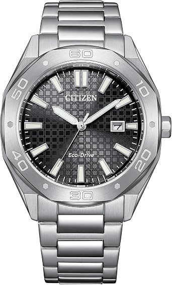 Citizen Mens Eco-Drive Weekender Sport Casual Watch, Stainless Steel Watch, Black Dial 3-Hand Date Model BM7630-80E, Silver, Classic
