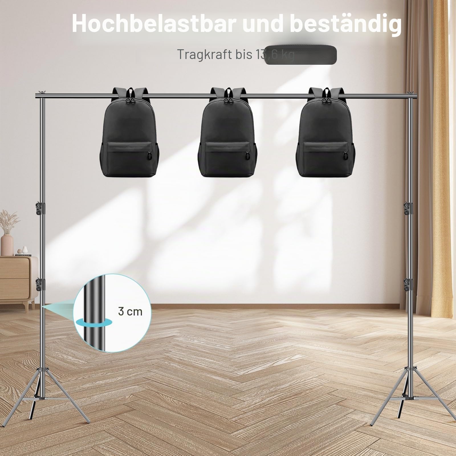 EMART Foto Hintergrund Ständer, 2,8x3m Hintergrundsystem bis 13,6kg | Stabiles Belastbar Background Stand, 6 Klemmen, Fotostudio Greenscreen, Hintergrundkarton, Projector Screen