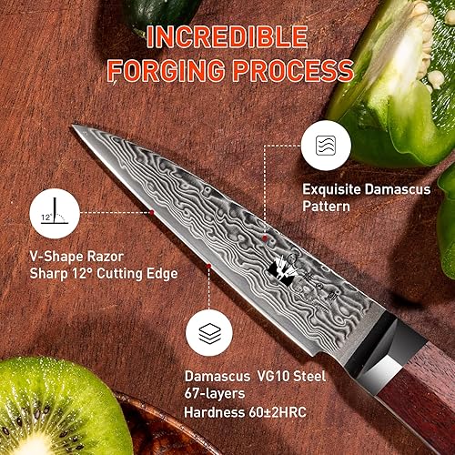 Vista 21 de Santoku - Cuchillo de cocina profesional VG-10 de 7 pulgadas con núcleo de corte de 67 capas, cuchillo de chef con mango hexagonal de madera natural