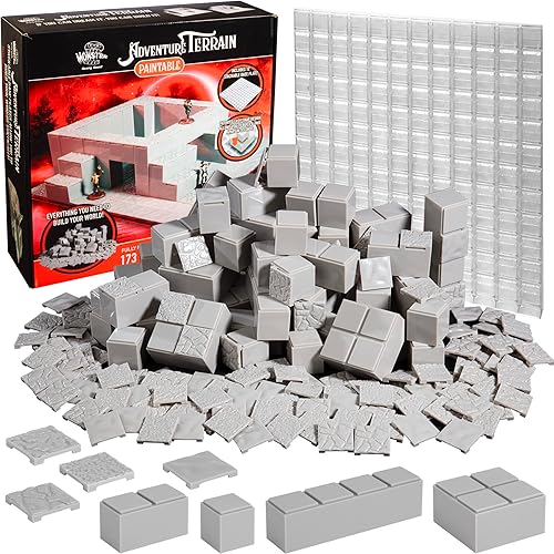 Monster Adventure Terrain  Juego de construcción de núcleo de pintura de 173 piezas con placa base, totalmente modular y apilable 3-D de mesa World