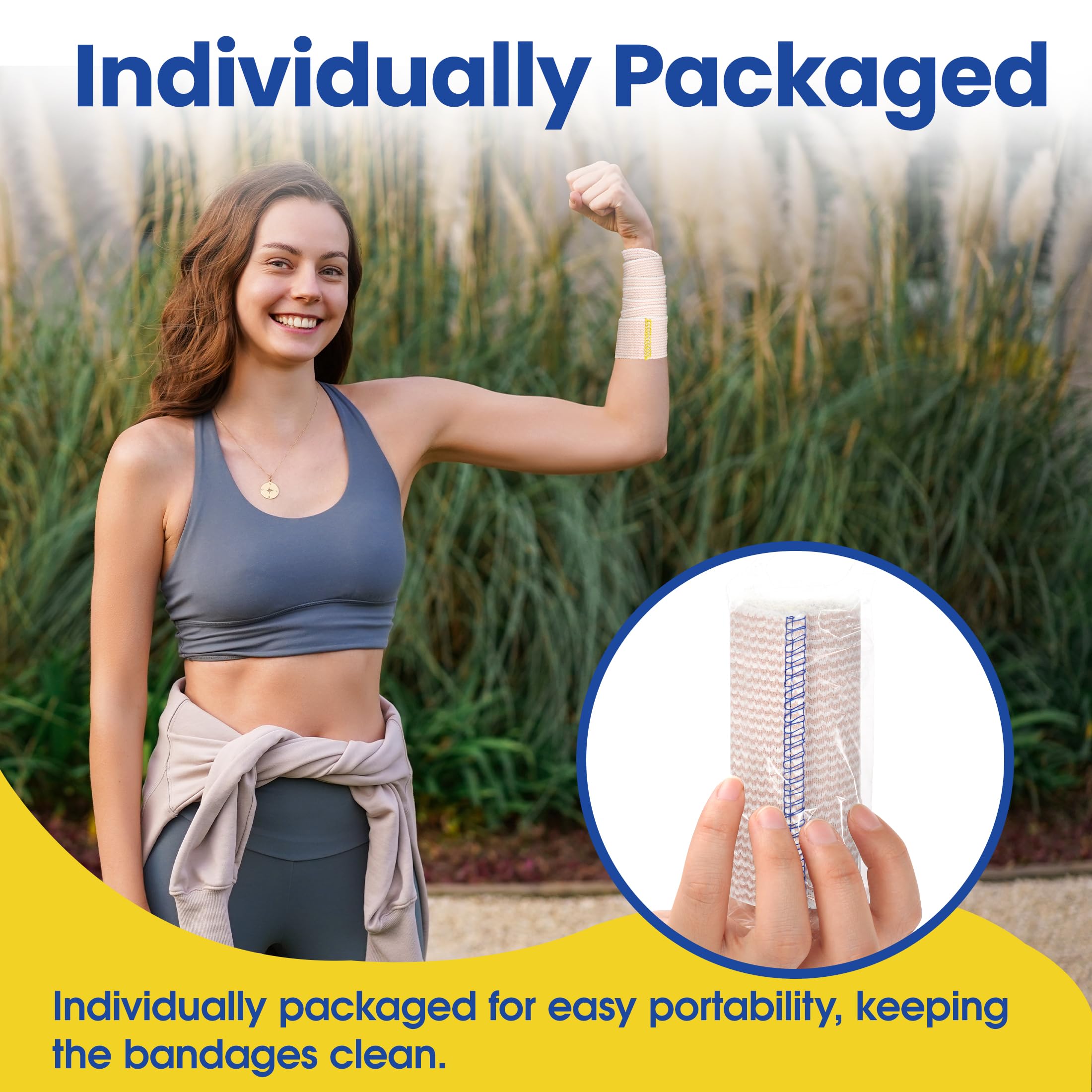Elastische Bandage aus Baumwolle, 2 Stück 10,2 cm breit x (3,8 bis 4,6 m) Wenn gedehnt) mit Klettverschluss an beiden Enden, latexfrei Kompressionsbandage für Krampfadern, Verstauchung des Knöchels