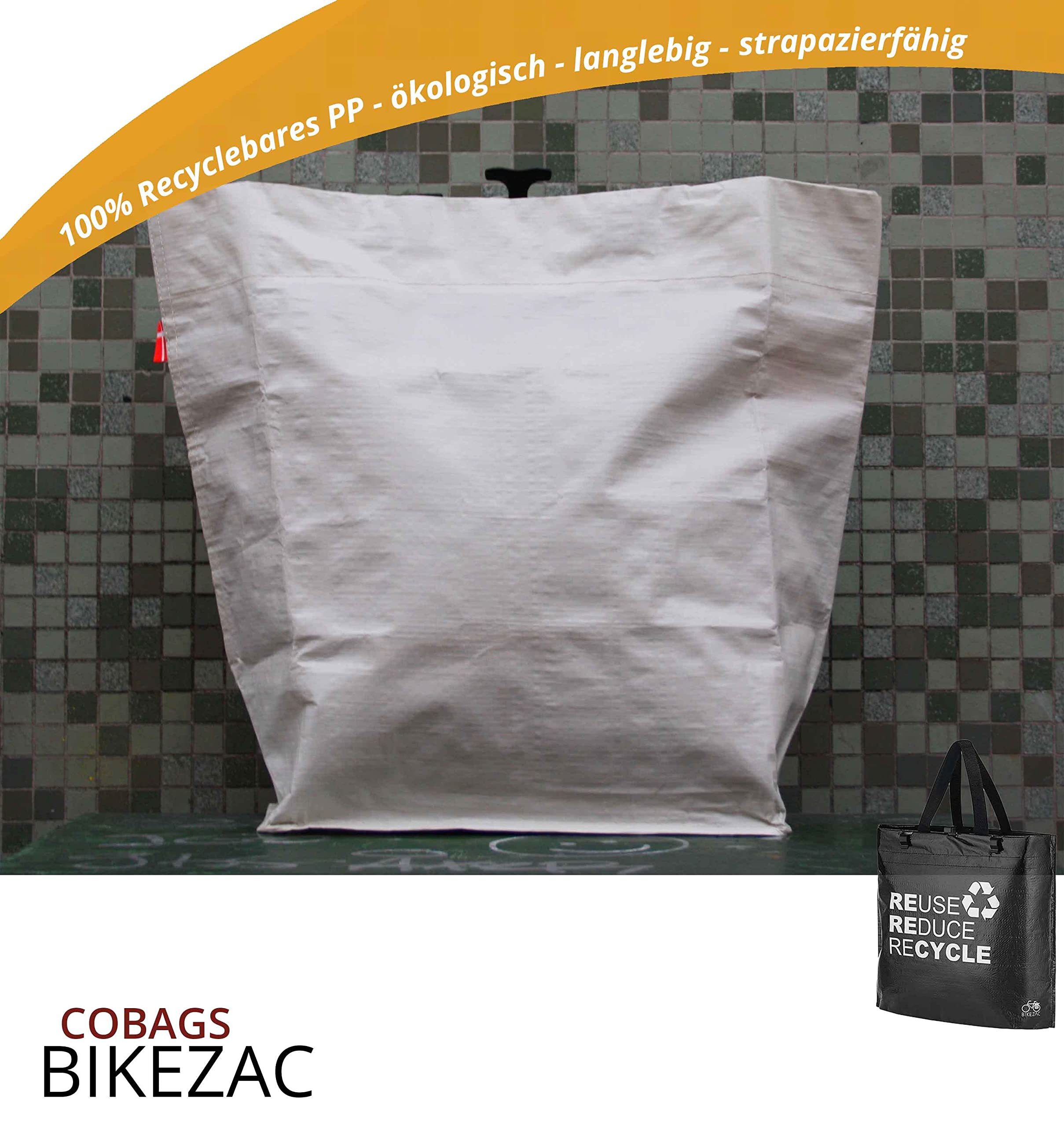 BikeZac FAHRRADTASCHE Clip-On EINKAUFS-Tasche | Fahrrad-Einkaufstasche | Gepäckträger-Tasche | Einkaufswagen Tasche | Wiederverwendbar | Recycling-Tasche