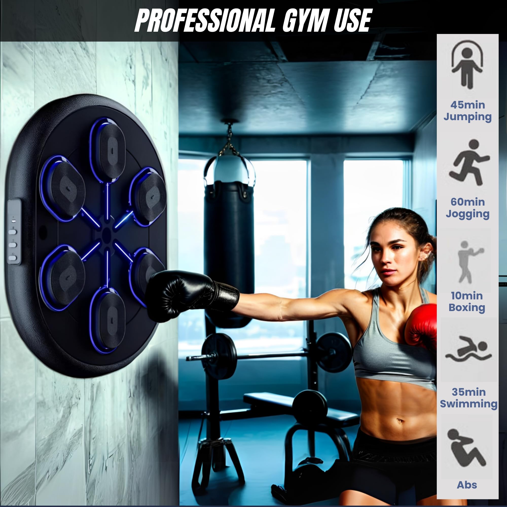 MAGIC SELECT Máquina de Boxeo Musical, Equipo De Entrenamiento De Boxeo para Pared de Poliuretano, Almohadilla De Boxeo con LED, Bluetooth, Luces al Ritmo de la Música.