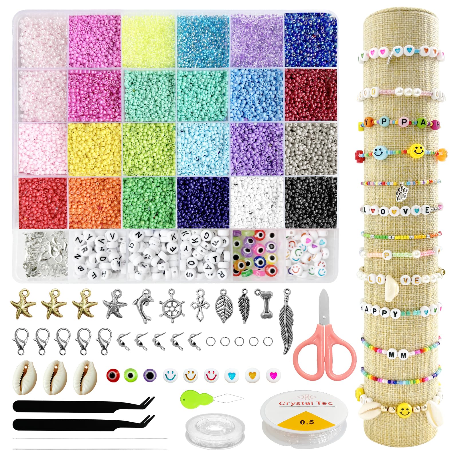 24 Colores Cuentas para Pulseras, 17000Pcs Cuentas de Cristal 2mm, Juego de Joyas, Kit para Hacer Pulseras Joyería Haga su Propio Juego con Cuentas Letras para Niños Navidad Fiestas Cumpleaños