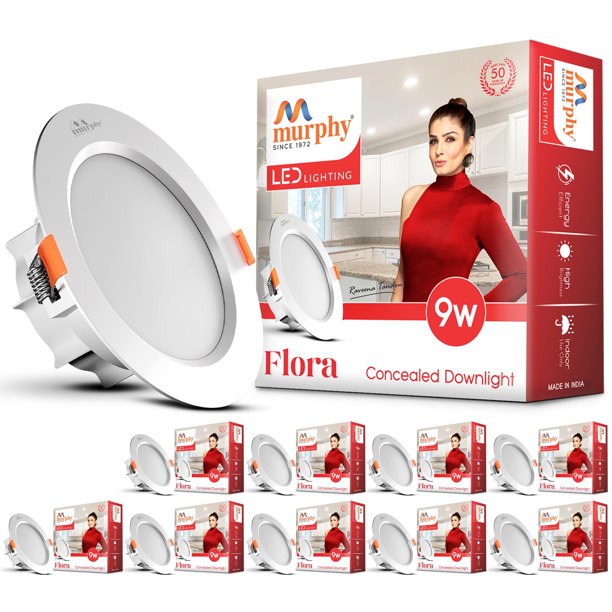 Murphy Flora 9W LED Down Light, Cool White Light, Round, Pack of 10, Recessed Ceiling LED Light, Suited for 3 inch Junction Box/Concealed Box (2 Years Warranty) | Pack of 10-image-10