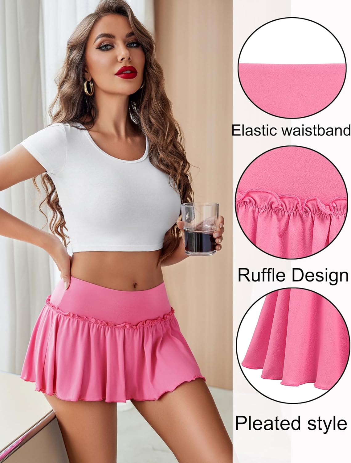 Avidlove Sexy Mini Skirt for Women Solid Ruffle Lingerie Skirt Short Skirts - Image 5