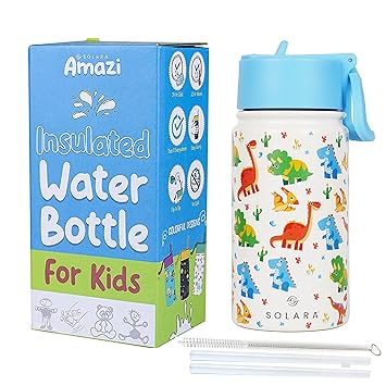 SOLARA Water Bottle for Kids | Kids Water Bottle | Sipper Bottle for Kids | Thermosteel Kids Bottle | Stainless Steel Water Bottle for Kids | Straw Bottle for Kids | Dino