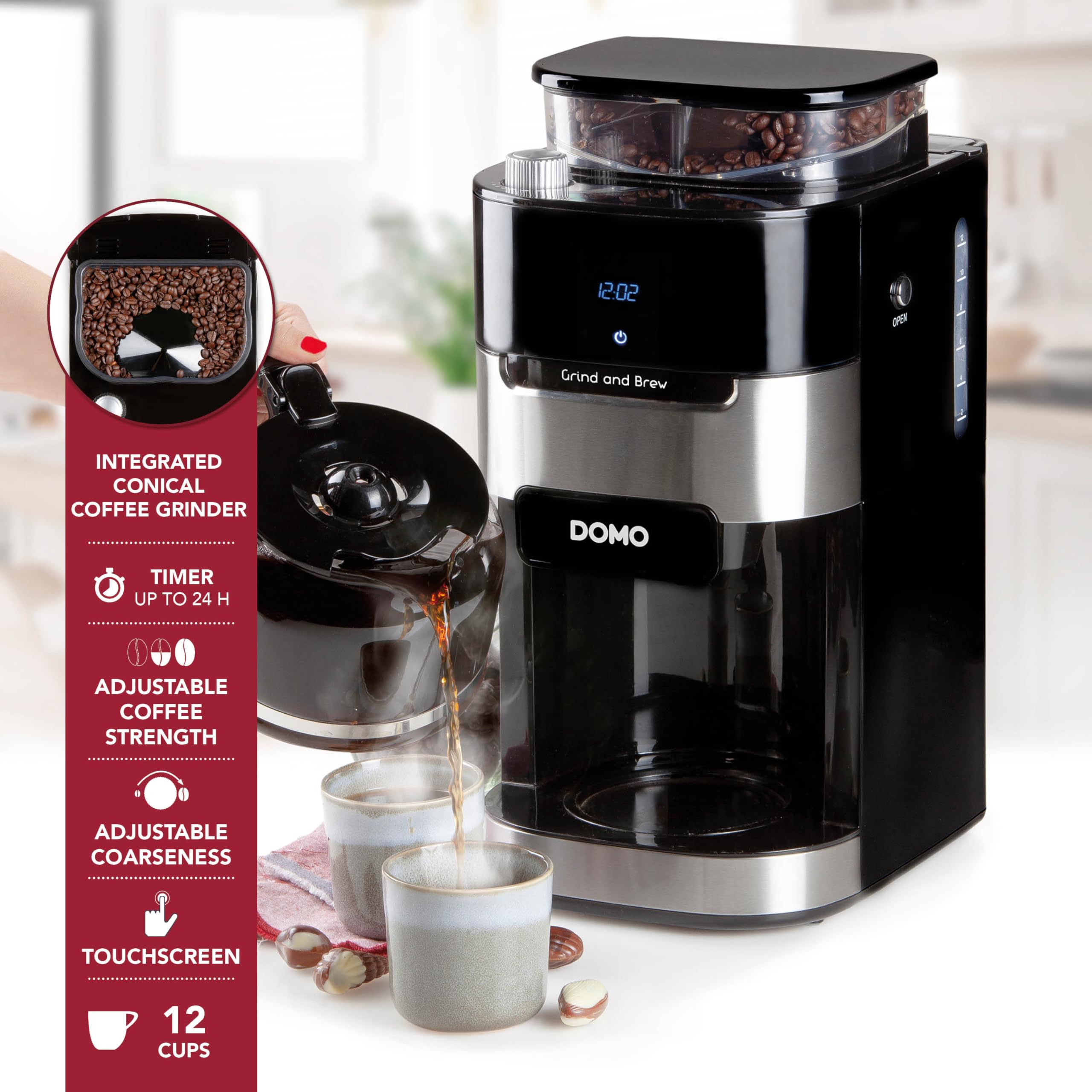 CAFETERA DE FILTRO DOMO GRIND AND BREW DO721K, DO721K