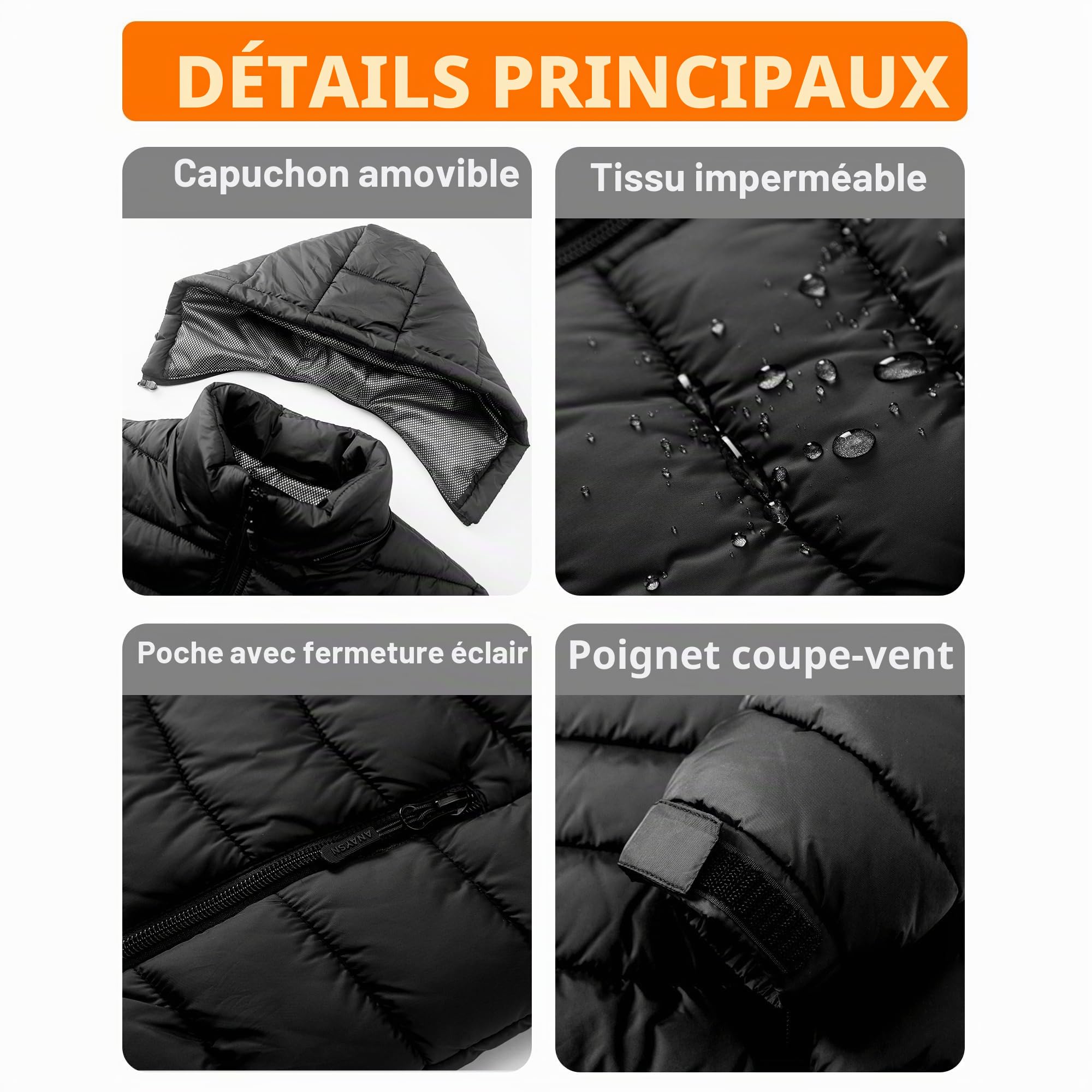 Veste chauffant Femme avec batterie incluse, Gilet Chauffante Femme, 7.4V 16000mAh