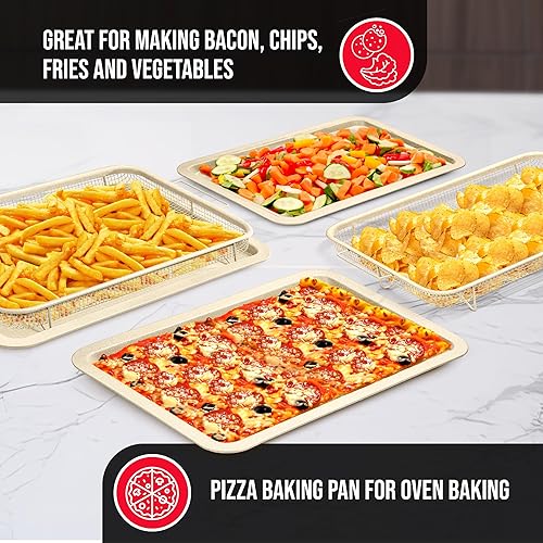 Miniatura 5 de Bakken Swiss Crisper Tray - Juego de 2 piezas - Mármol blanco, diseño de cesta antiadherente para cocinar más saludable en hornos regulares - Logra