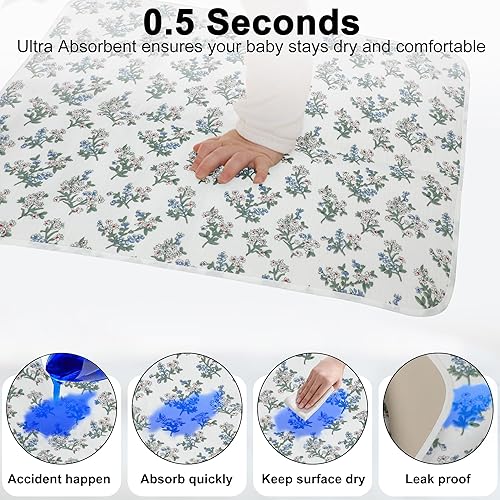 Miniatura 20 de Cambiador de pañales para bebé, 19.7 x 25.6 pulgadas, impermeable, con parte superior frontal de algodón 100% muselina y parte trasera de cuero