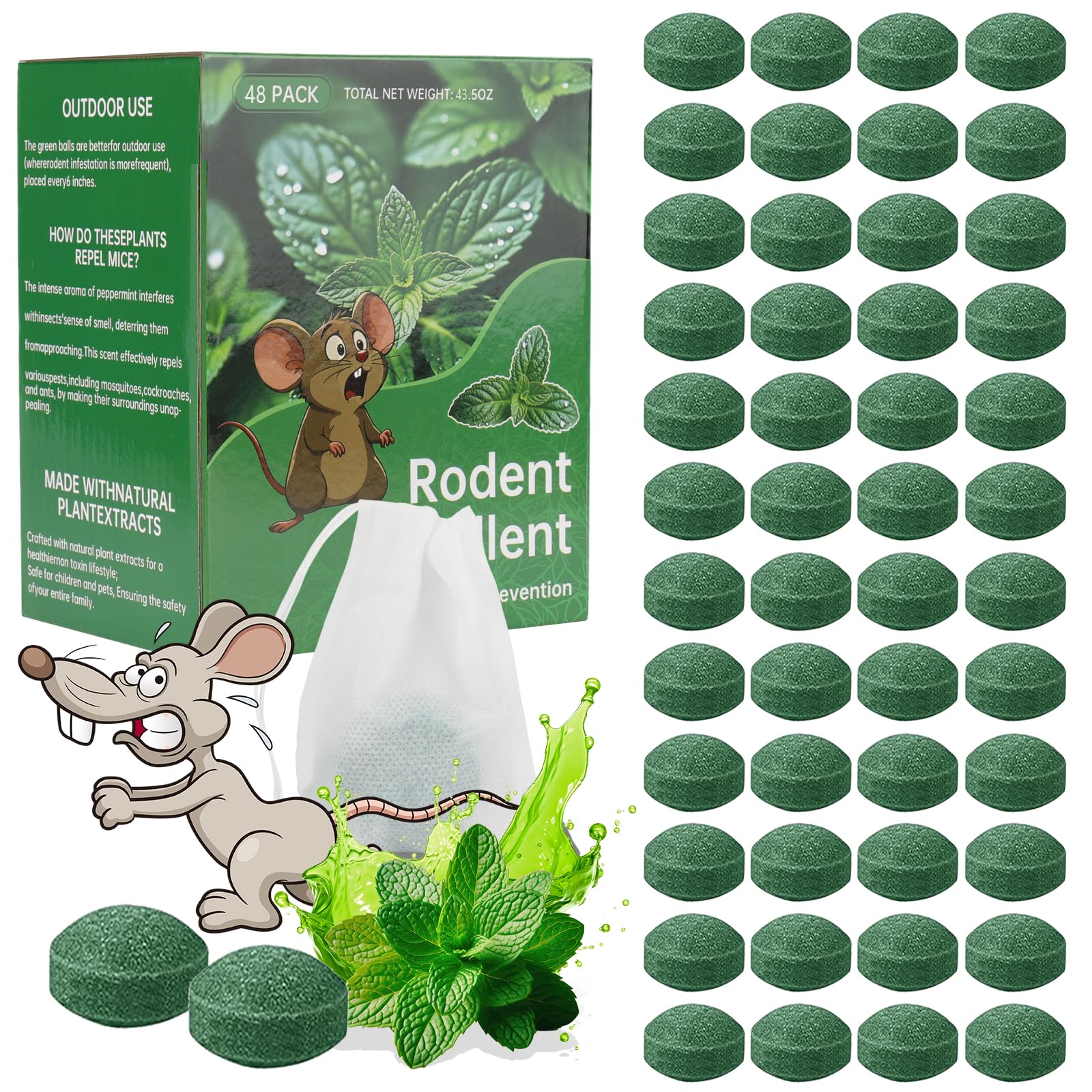 Mouse Rodent Repellent, 48 Pack Peppermint Lemon Oil Mice Repellent for Squirrel Rats Spider Pests, Natural Deterrent for Kitchen, Warehouse, Car,