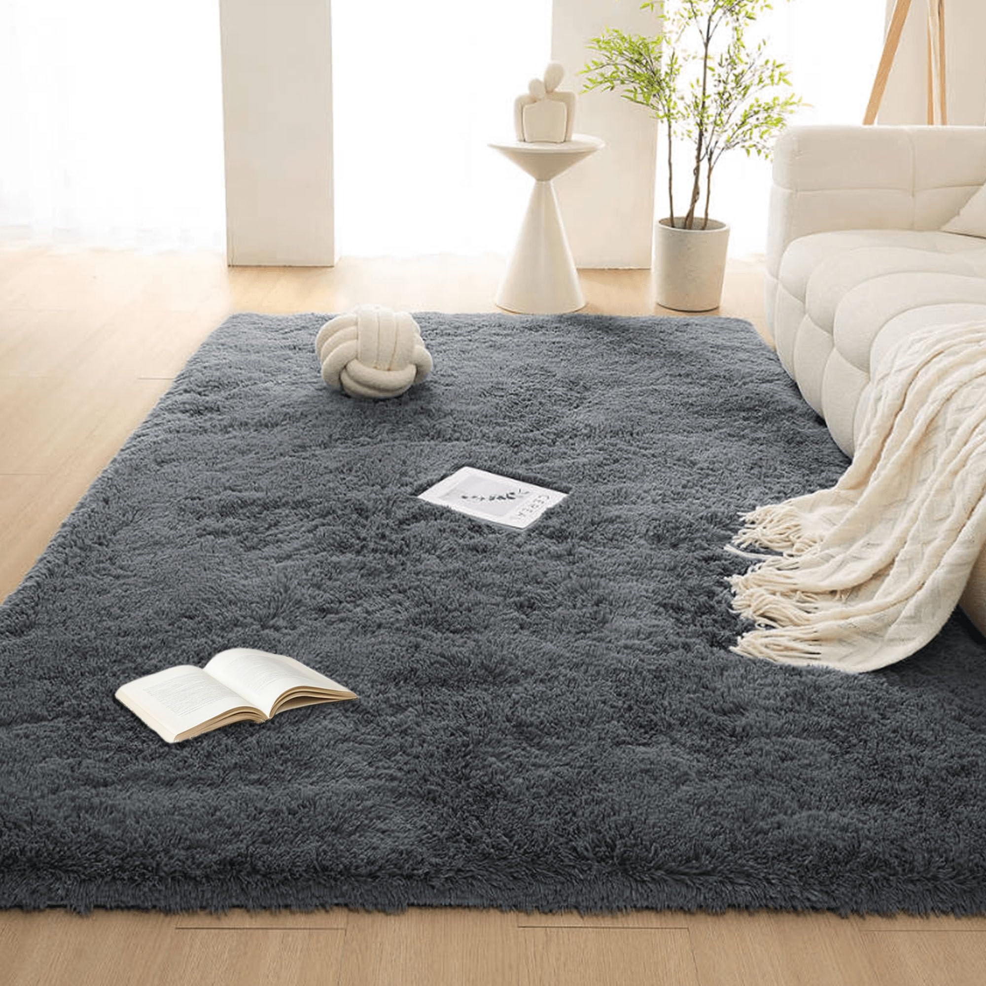 Tapis salon moelleux lavable grand format gris pour chambre