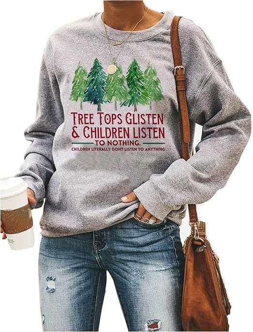 Treetops Glisten Christmas T-Shirt For Women - Bleached Vintage Design, Green, X-Large