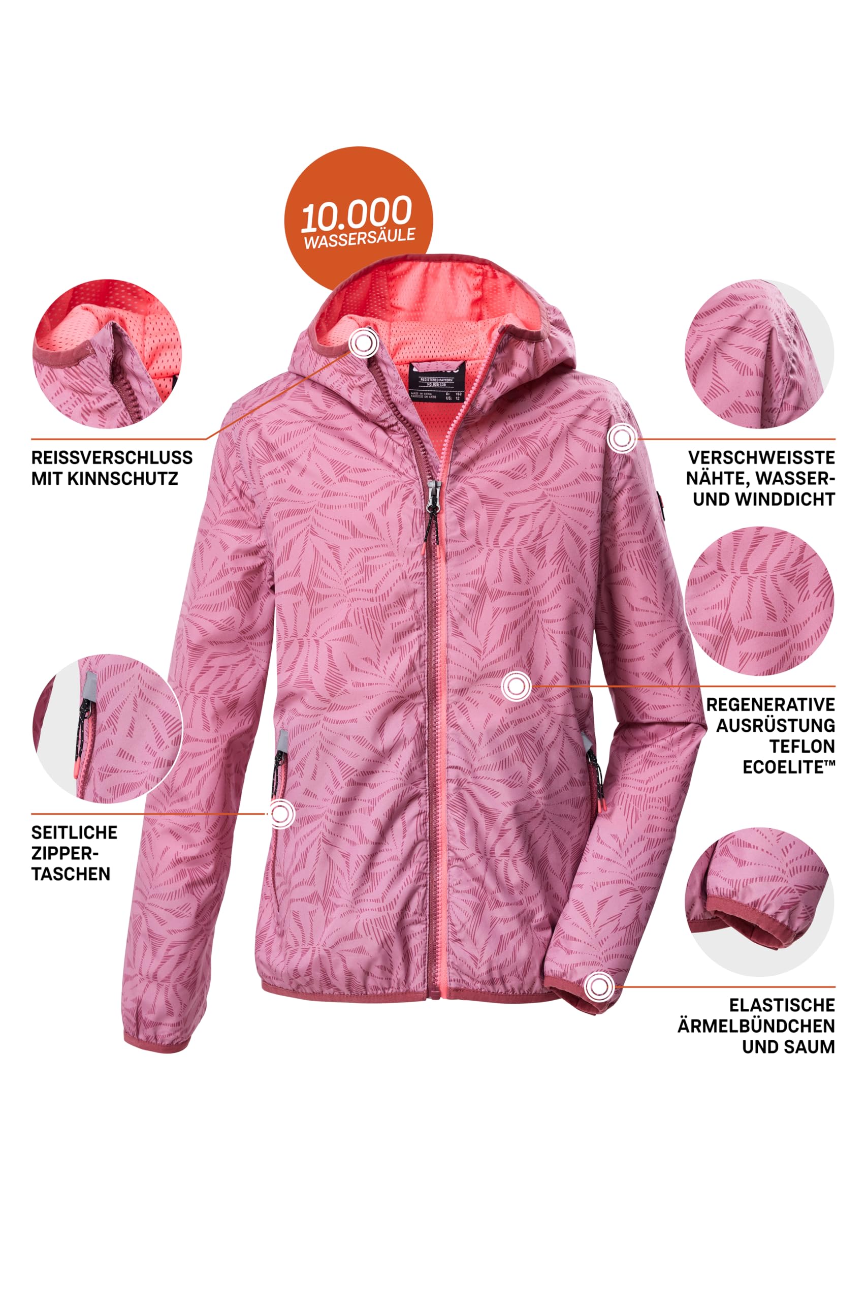 Killtec Mädchen Kos 163 Grls Jckt Funktionsjacke/Regenjacke wasserdicht mit Kapuze
