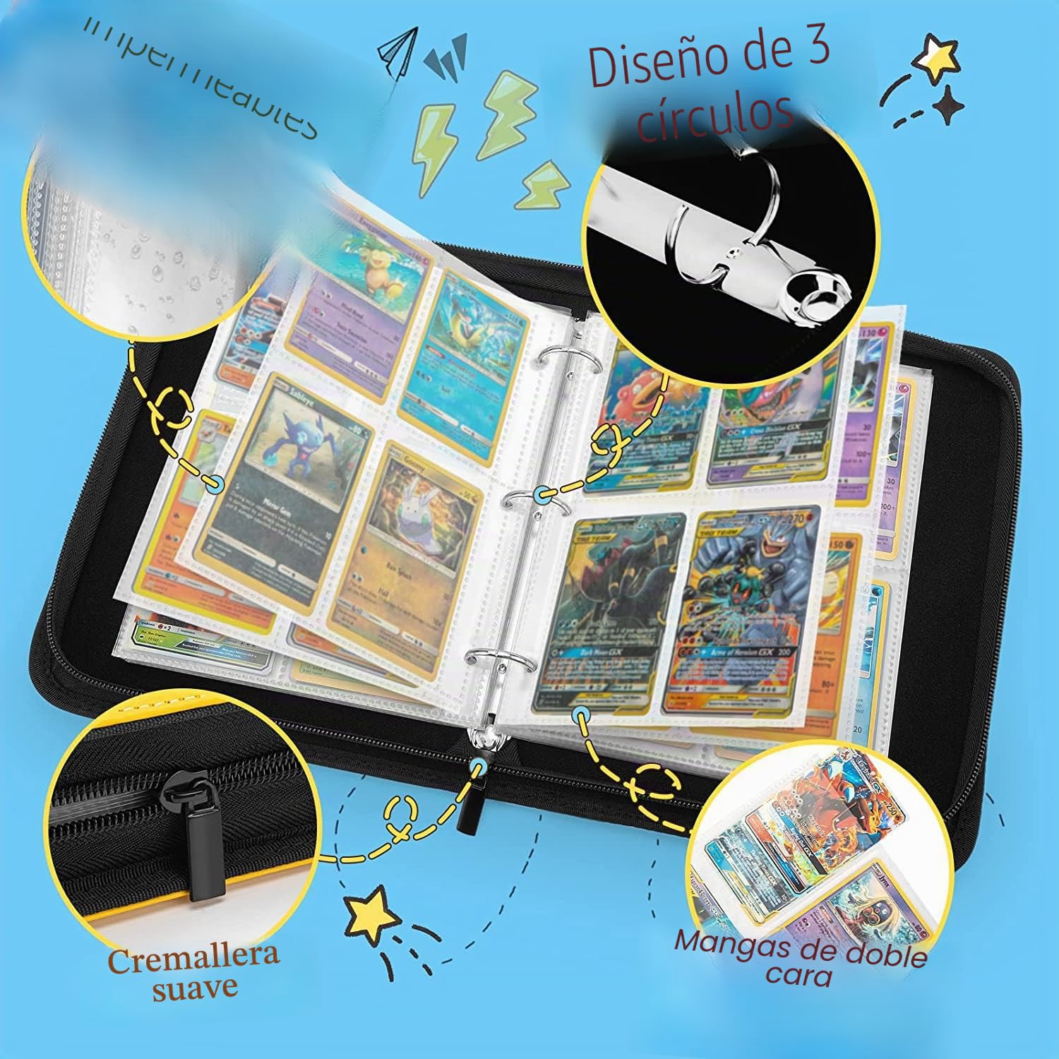 Álbum Para Cartas Con Cremallera 400 Capacidad | 50 Páginas Extraíbles | Funda De PU Impermeable