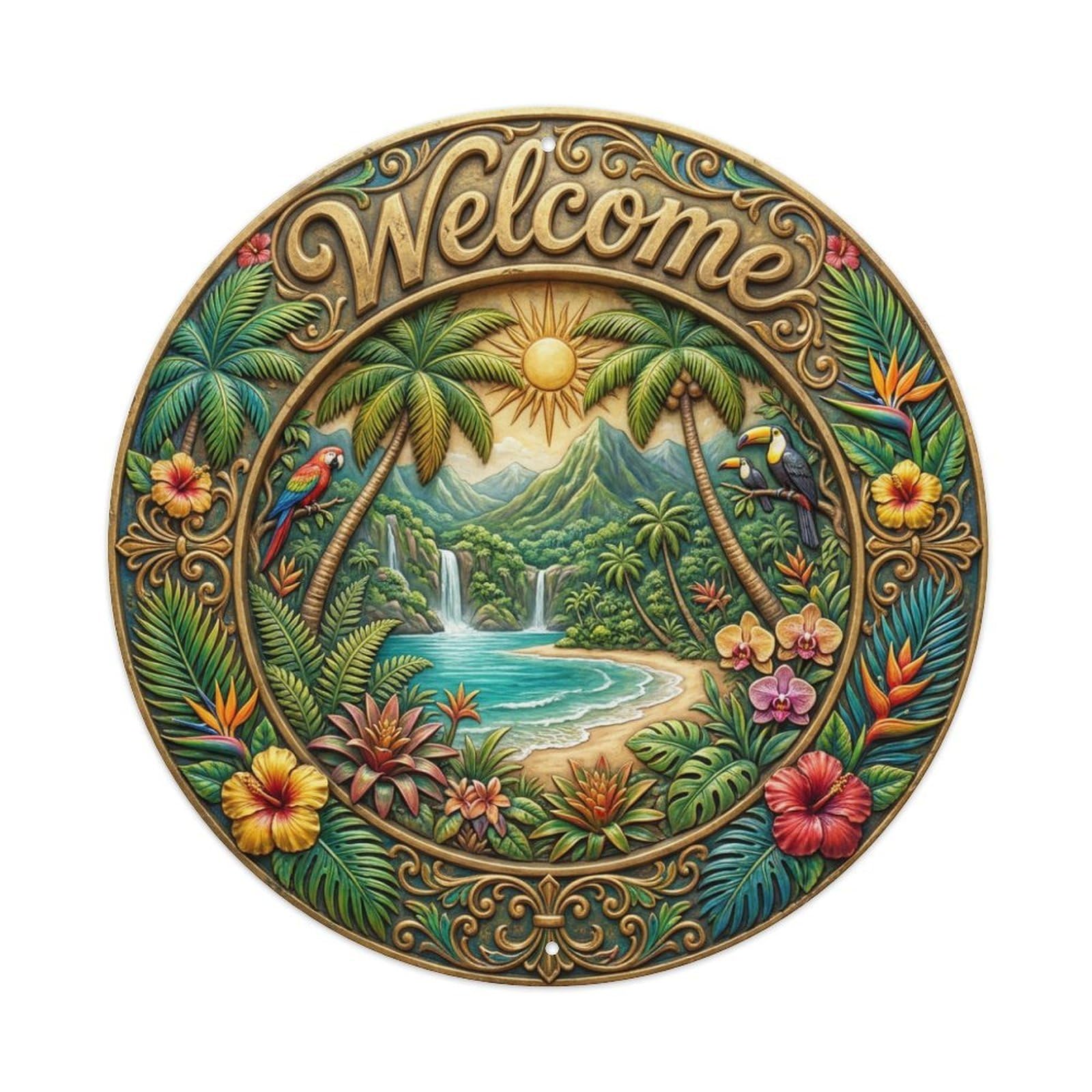 Tgrcjimh Style Metal Tin Sign Tropical Grandeur Welcome Majestic Isle