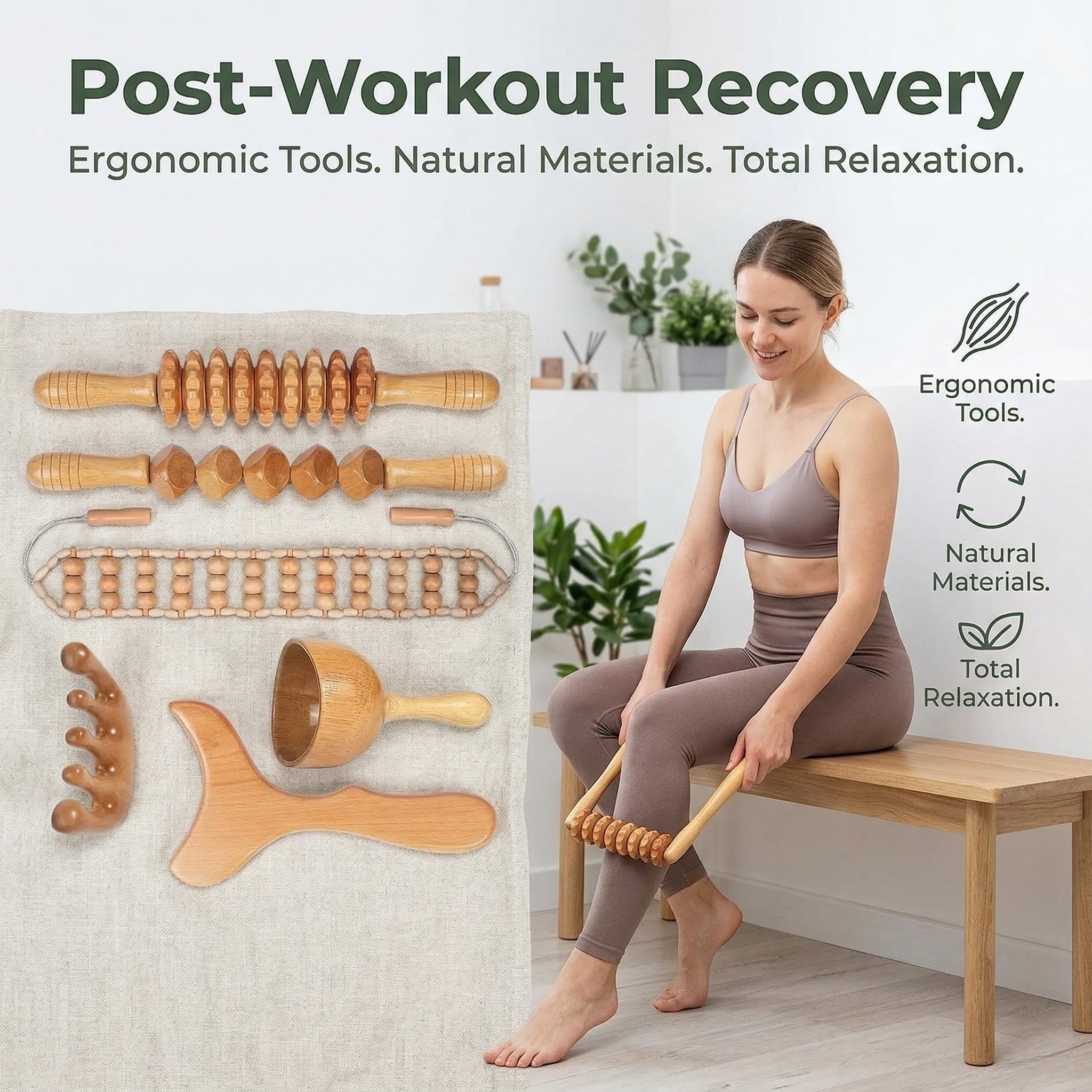 6 in 1 Maderotherapie Set,Holz-Therapie-Massagegerät,Faszienrolle Beine, Massage Roller,Massageroller Rücken,Stress Abbauen und Entspannung,für Körperformung,Lymphdrainage,Anti Cellulite