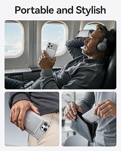 Miniatura 5 de Cargador portátil, 5000 mAh ultra delgado banco de energía para Magsafe Qi2, tamaño de tarjeta, batería magnética USB C PD 20 W carga rápida, 15 W