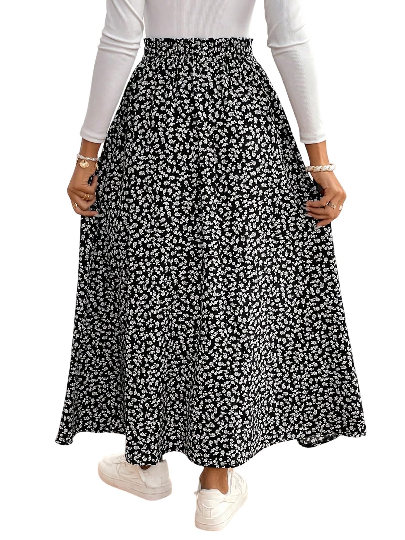 GORGLITTER Damen Rock Langer Sommerrock Boho Midirock mit Schlitz Blümchenmuster Röcke Hohe Taille Blumenrock Casual Freizeitrock Locker Strandrock