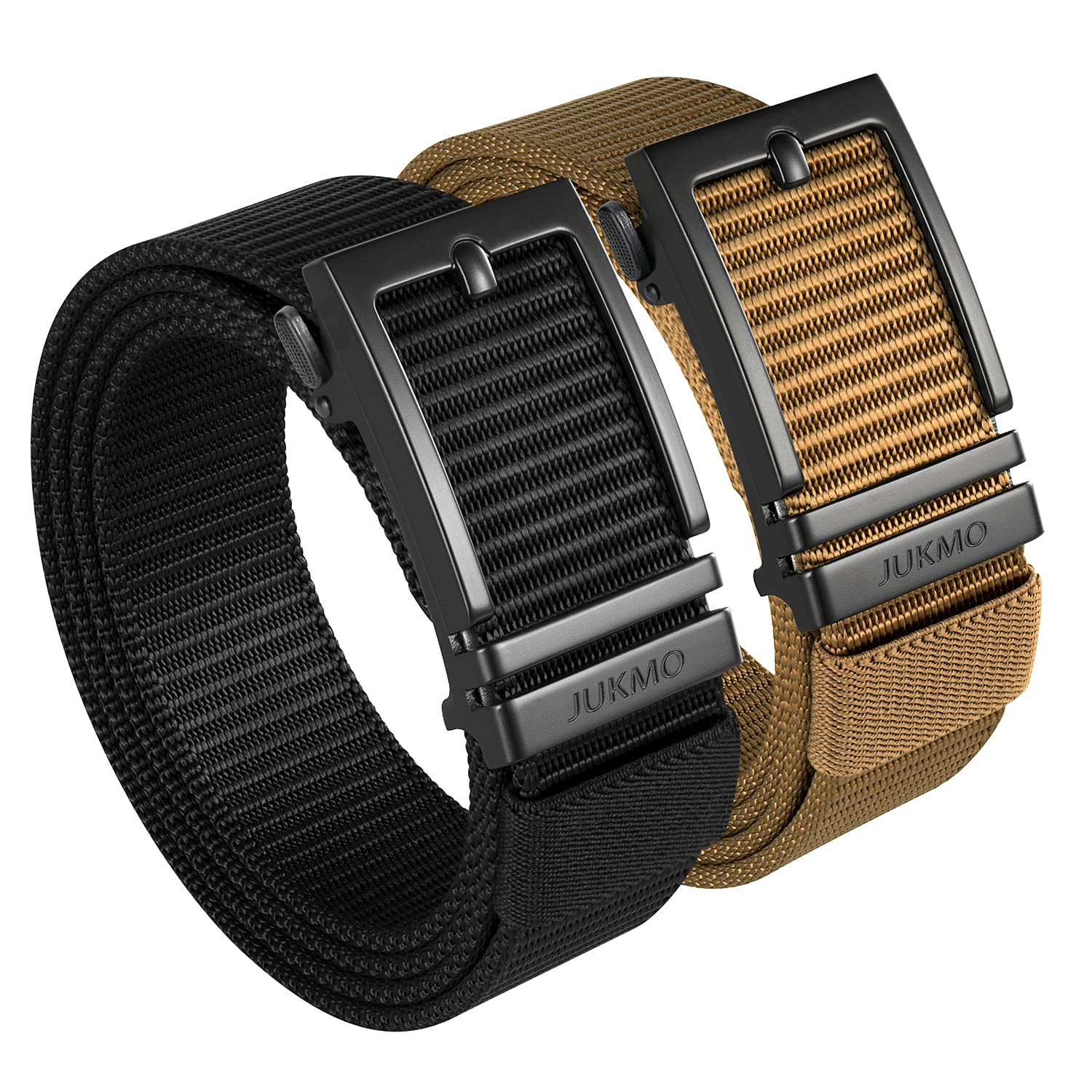 Ratchet Belt for Men, 2 Pack Nylon Web Tactical Belt with Automatic Slide Buckle