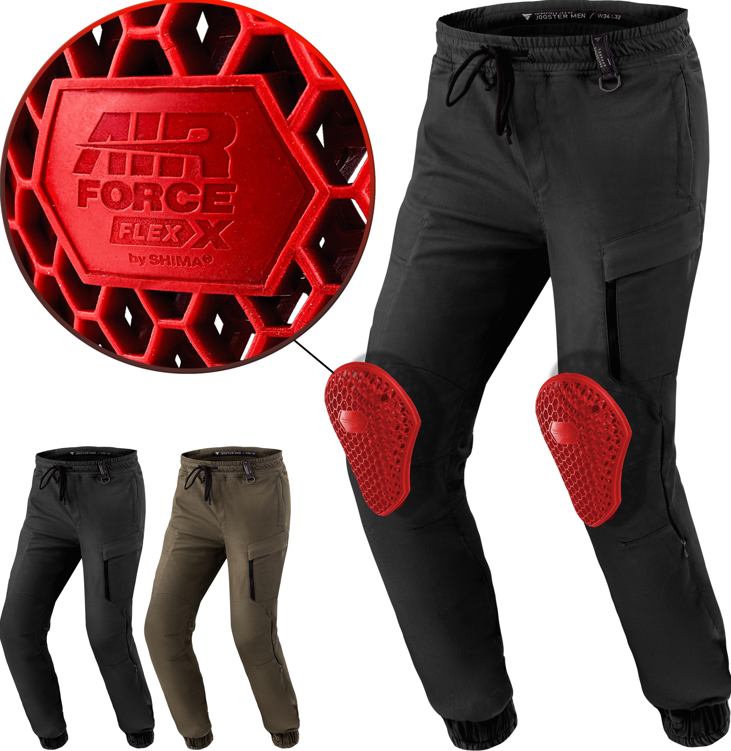 Shima Joggster Motorrad Hose Herren mit Protektoren Airforce Knieprotektoren Motorradhose Kurzgrößen Hosen für Herren