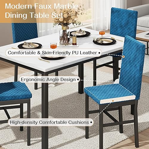 Miniatura 6 de Recaceik Juego de mesa de comedor para 4, juego moderno de 5 piezas con mesa de cocina de mármol sintético y 4 sillas tapizadas en terciopelo, juego