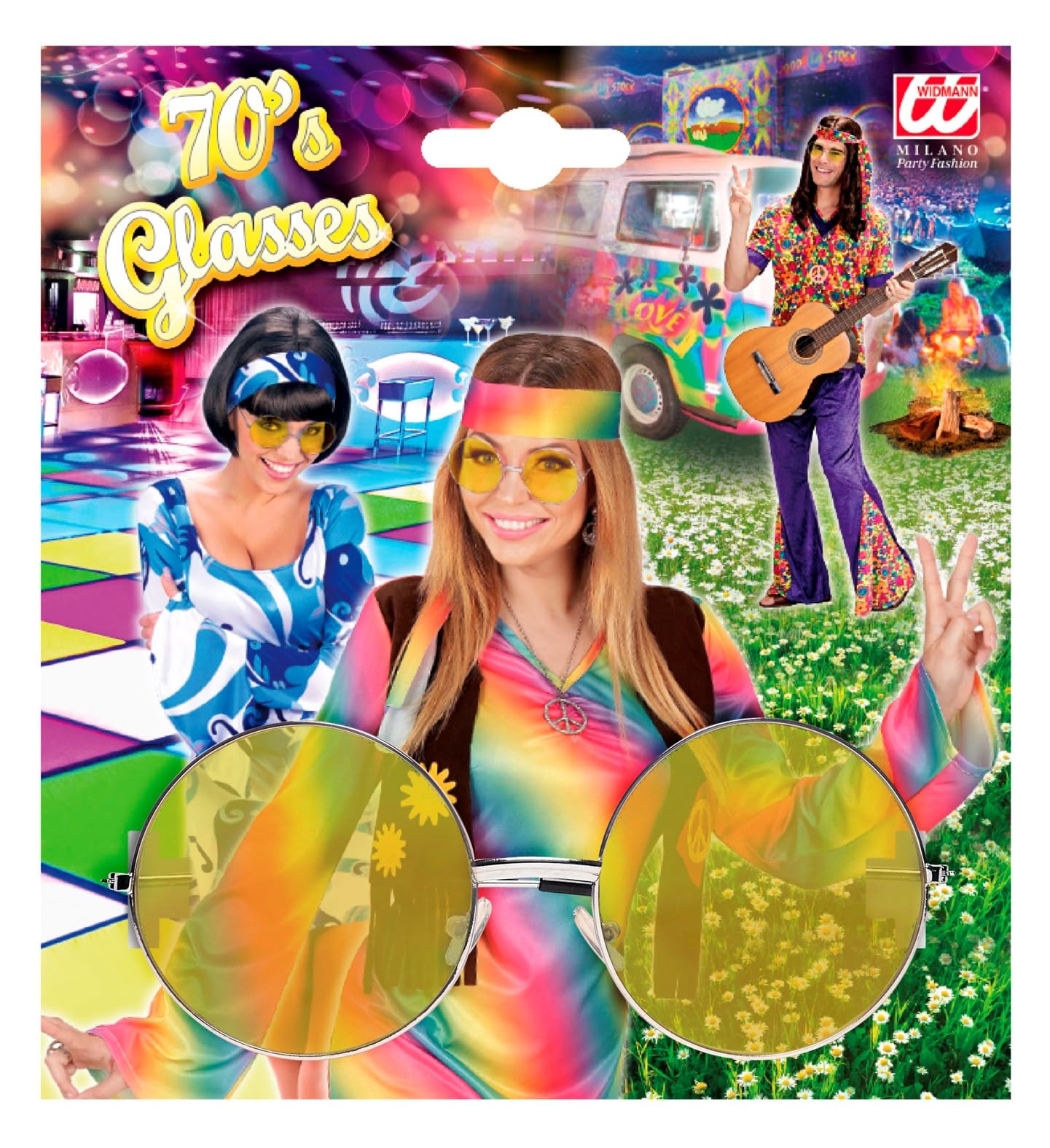 Widmann Milano Party Fashion Glasses 70s with Coloured Lenses, Hippie Glasses, Schlager Star, Fancy Dress - Image 2